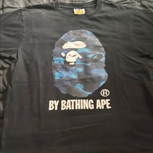 Bape Black and Blue Short Sleeve Tee with Camo Ape Head